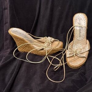 Juicy Couture Gold Wedge Sandals ankle strap